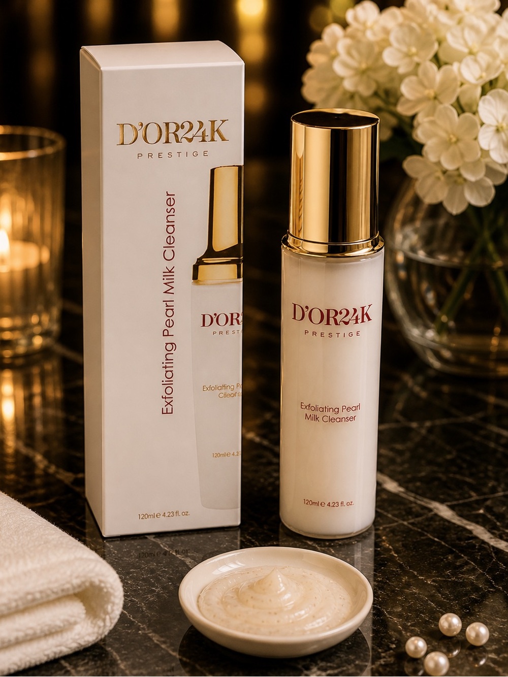 D'OR24K Prestige Exfoliating Pearl Milk - White & Gold